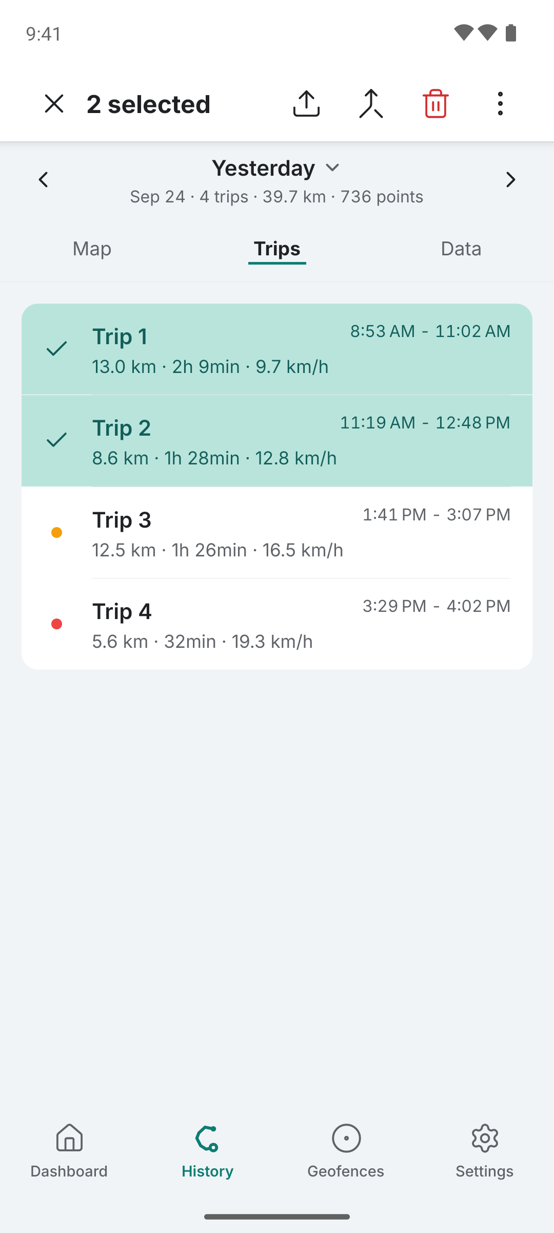 Two trips selected