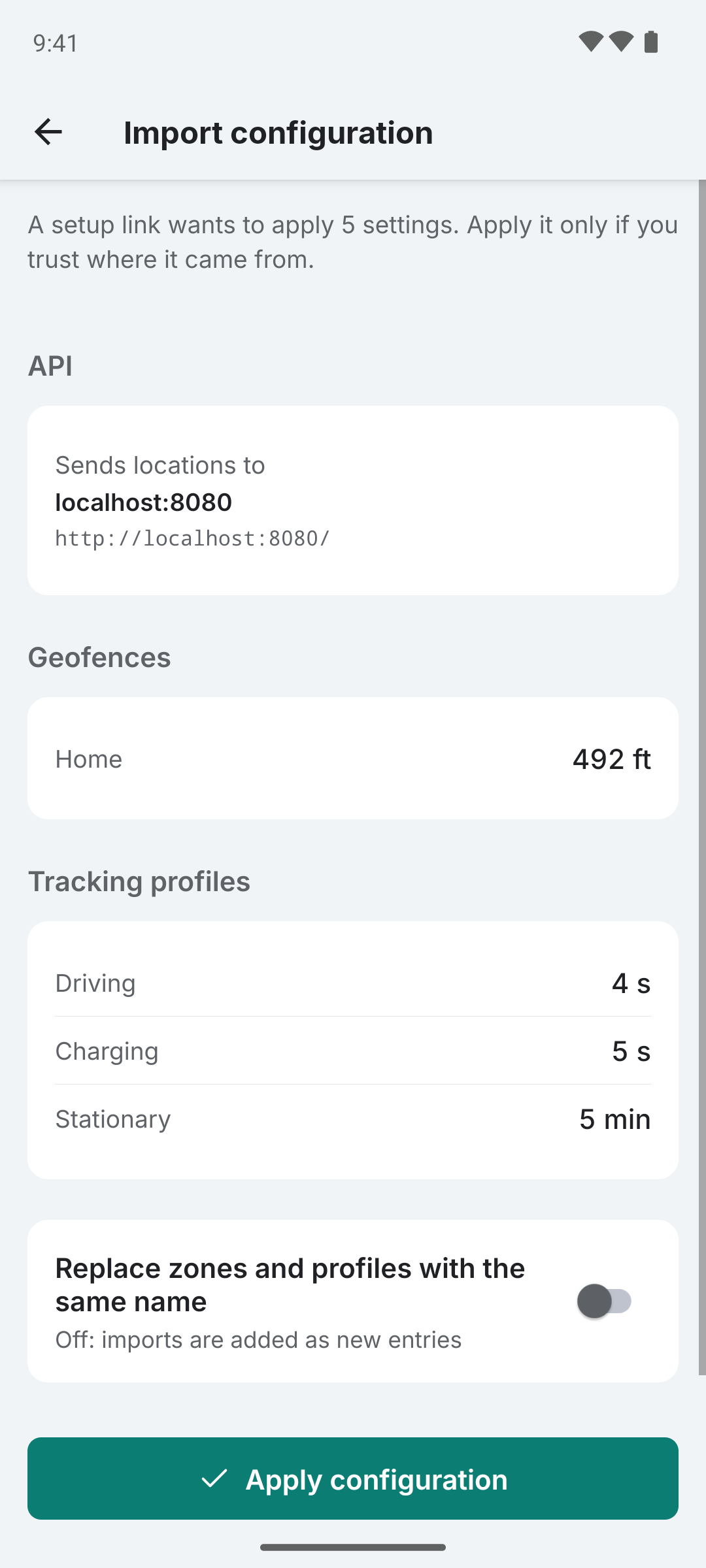 Import configuration