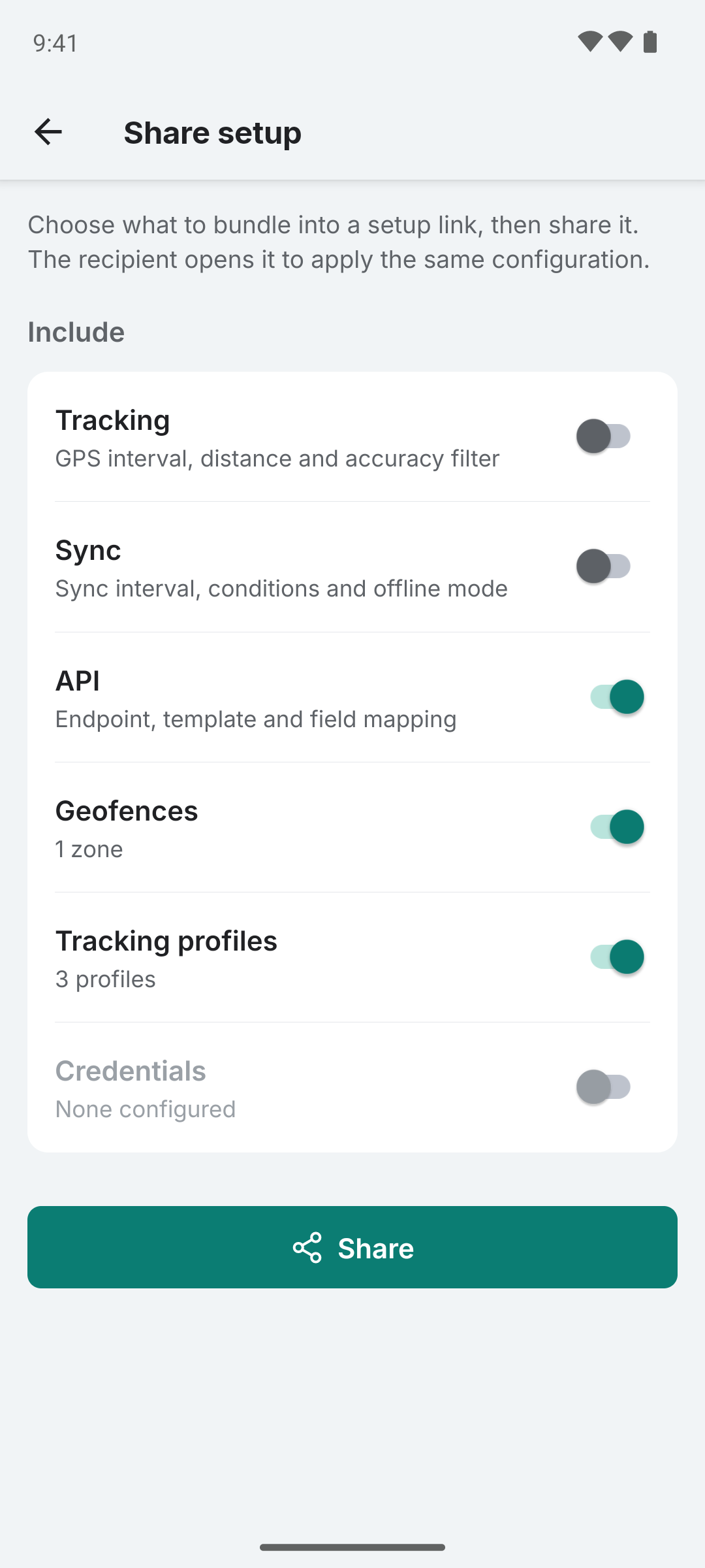 Share setup